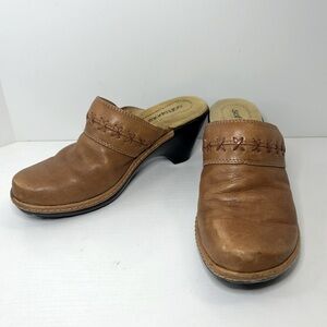 Softspots Tan Brown Leather Boho Comfort Clogs Size 6 1/2